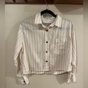 EVERLANE The Silky Cotton Way Short Shirt Sand White Stripe Small